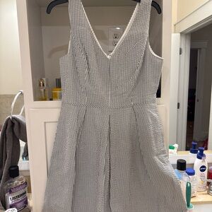 J. Crew Black and White Striped Midi Dress